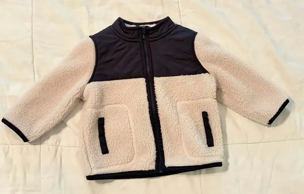 Old Navy Baby Sherpa and Quilted Fleece Zip-Up Jacket Size 6-12M Cream Navy